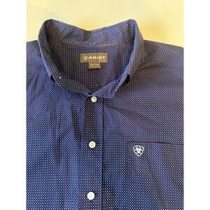 Ariat Men's Long Sleeve Button Down Size 2XLT Shirt Navy Blue Geometric 10022279